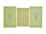 three drawings of a bird and a heart on a green background