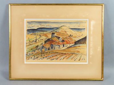 an image of a painting of a house in the middle of a field