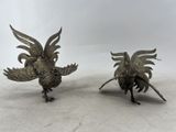 pair of antique silver plated rooster figurines