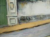 a painting of a man walking down the street
