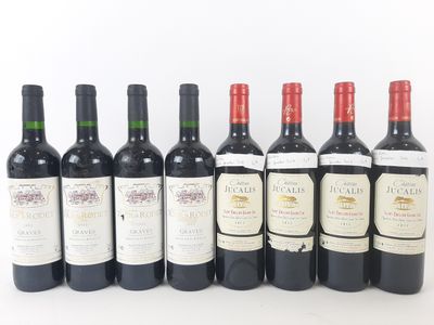 six bottles of wine lined up in a row on a white surface