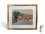 an image of a painting of a street scene with a palm tree
