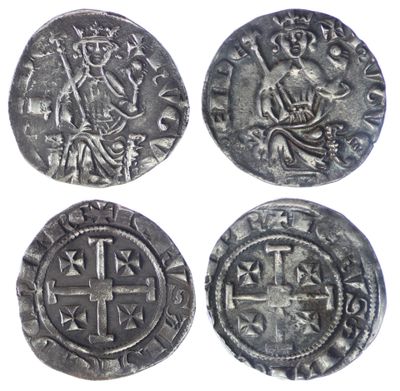four silver coins with a cross and a cross on them