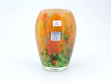 a glass vase that has a colorful design on it