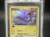 a close up of a pokemon card in a plastic case
