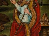 an image of a painting of a man in a red robe holding a staff