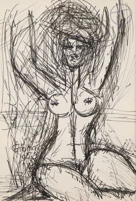 an image of a drawing of a woman with a knife in her hand