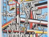 an image of a painting of a man on a ladder