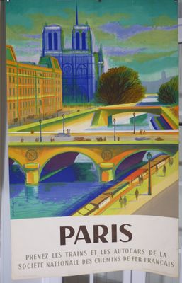 peinture d'un pont sur une rivière avec un bâtiment en arrière-plan