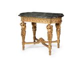 une petite table avec un plateau en marbre sur fond blanc
