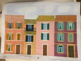 a picture of a picture of a building painted on a piece of paper