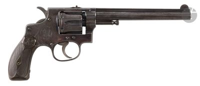 a close up of a revolver on a white background