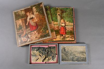 several cards with pictures of children and birds on them on a table