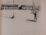sketches of a drawing of a man and a woman in front of a building