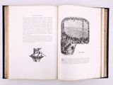 an open book with a drawing of a man on a bench