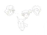 esquisses d'un dessin représentant un garçon et une fille portant une casquette Pokémon