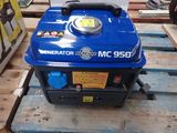 a blue generator sitting on a pallet in a warehouse