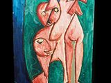 un tableau représentant un homme et une femme sur un bateau