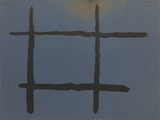 an image of a painting of four crosses on a blue background