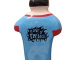 blue and red t - shirt with black spikes on the neck