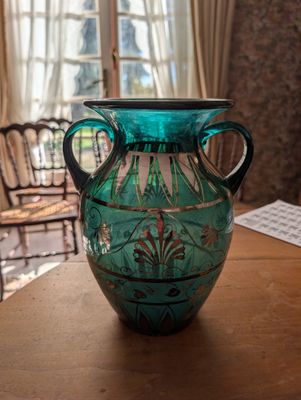 Vase ART DECO américain en verre soufflé orné d'une fine inc…