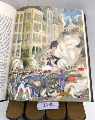 an open book with a picture of a military scene on it