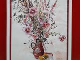 a picture of a painting of flowers in a vase on a table