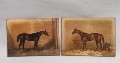 Paire de chromolithographies de chevaux.