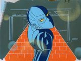 an image of a picture of a cartoon character with a brick wall in the background