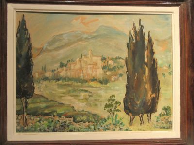 a picture of a painting of a landscape in a frame