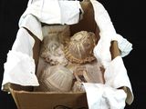une boîte en carton contenant tout un tas de pelotes de laine
