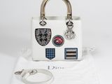 christian dior white leather handbag with patches and silver hardware