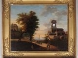 une peinture sur le mur d'un bâtiment avec une horloge dessus