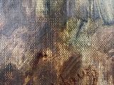 an image of a painting of a man and a dog in a field