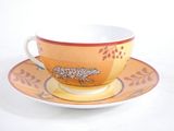 a cup and saucer with a cheetah design on it