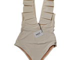 un maillot de bain beige avec une étiquette