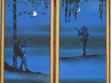 deux tableaux représentant un homme et une femme debout sous un arbre, la nuit