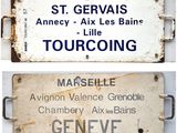 two signs on a white background that say st gervais, annecy, aux les bains, tourcoing