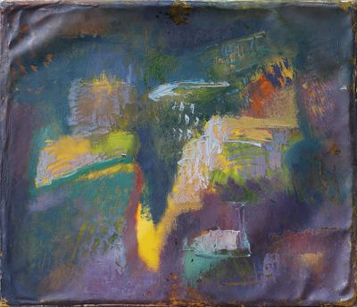 une peinture à l'huile représentant un tableau représentant un arbre dans un champ