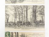 deux vieilles cartes postales représentant des chevaux et des cavaliers dans les bois