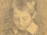 un vieux dessin représentant un jeune garçon les yeux fermés