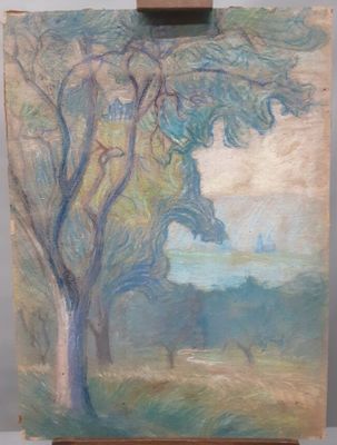 LA VILLEON Emmanuel (1858-1944) : "Etude de paysage".