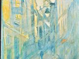 a painting of a man walking down the street