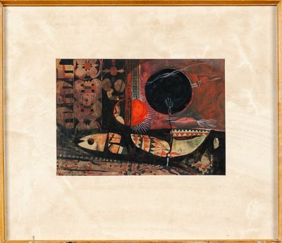une image représentant un tableau sur lequel figurent un vase et un bol posés sur une table