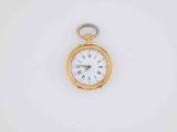 gold plated pocket watch with roman numerals and roman numerals