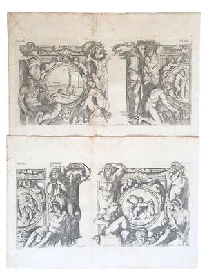 deux dessins représentant un homme et une femme dans une pièce, dont l'un tient un bébé dans ses bras