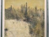 an image of a painting of a snowy landscape with trees in the background