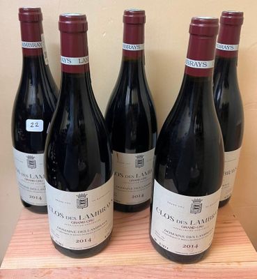 six bottles of red wine are lined up on a wooden table