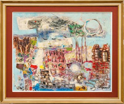 an image of a painting of a city with a lot of buildings