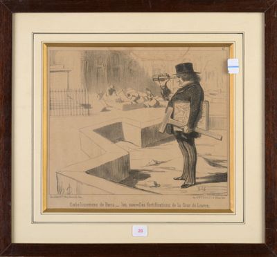 drawing of a man in a top hat and coat standing in front of a building